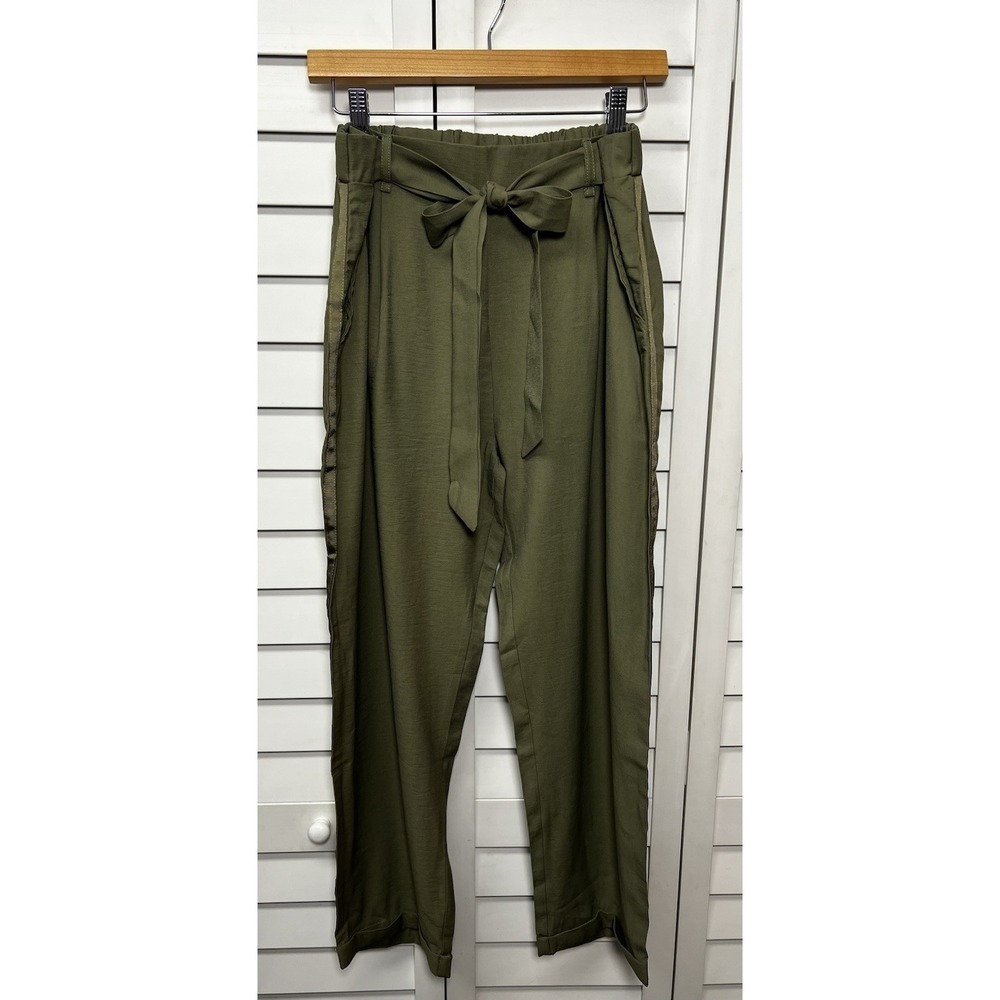 Easel Pleated Tie Waist Cuffed Crop Pants Women's Size Large Olive Green NWT
